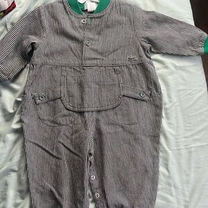 Striped Kids Overalls with Green Accents
